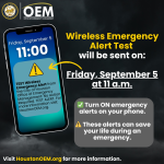 8/28/2025 – REMINDER: City of Houston to Conduct city-wide Wireless Emergency Alert System Test on Friday, September 5